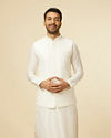 Warm White Self Patterned Kurta Jacket Set